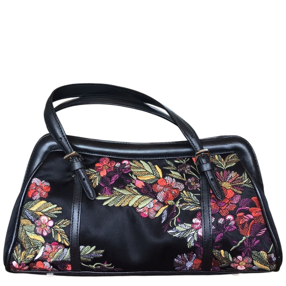 Karen Millen Black Silk Embroidered Bag